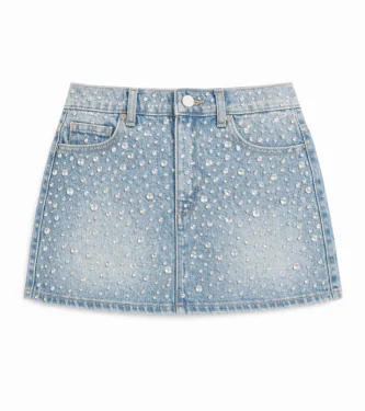 fal brillo Rhinestone Embellished Denim Skirt