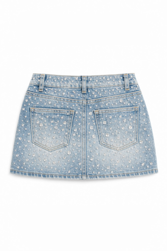 Rhinestone Embellished Denim Skirt